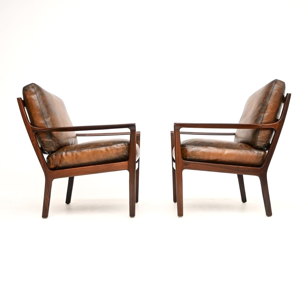 Pair Of Vintage Scandinavian Rosewood And Leather Armchairs By Frederik Kayser photo for sale