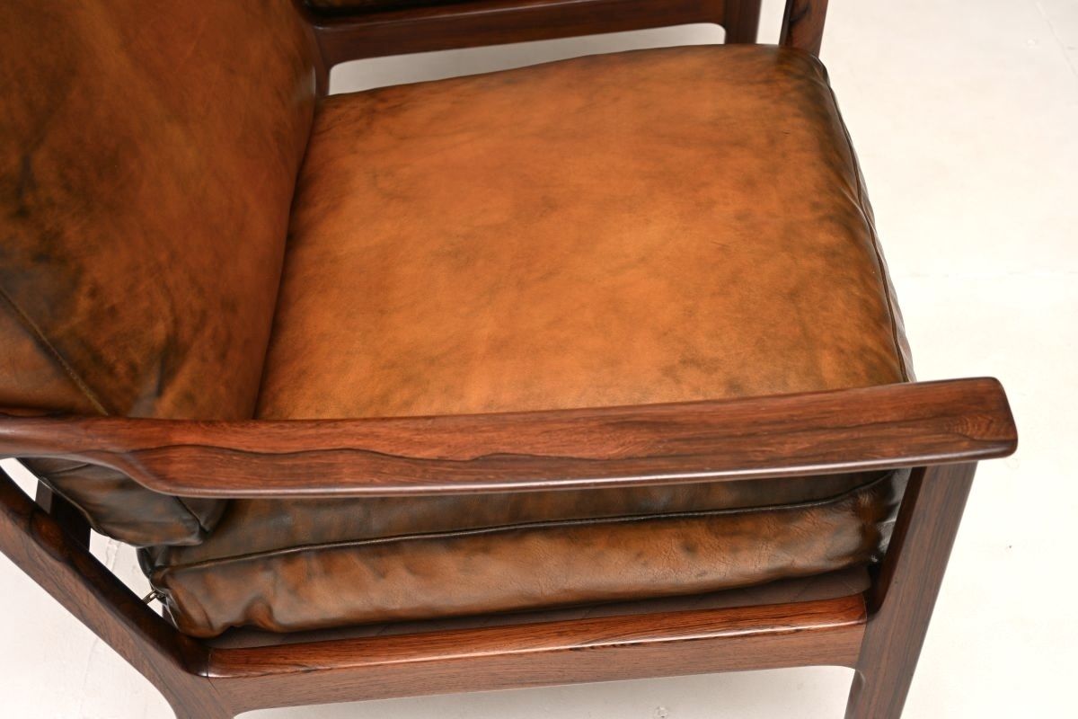 Furniture Pair Of Vintage Scandinavian Rosewood And Leather Armchairs By Frederik Kayser photo