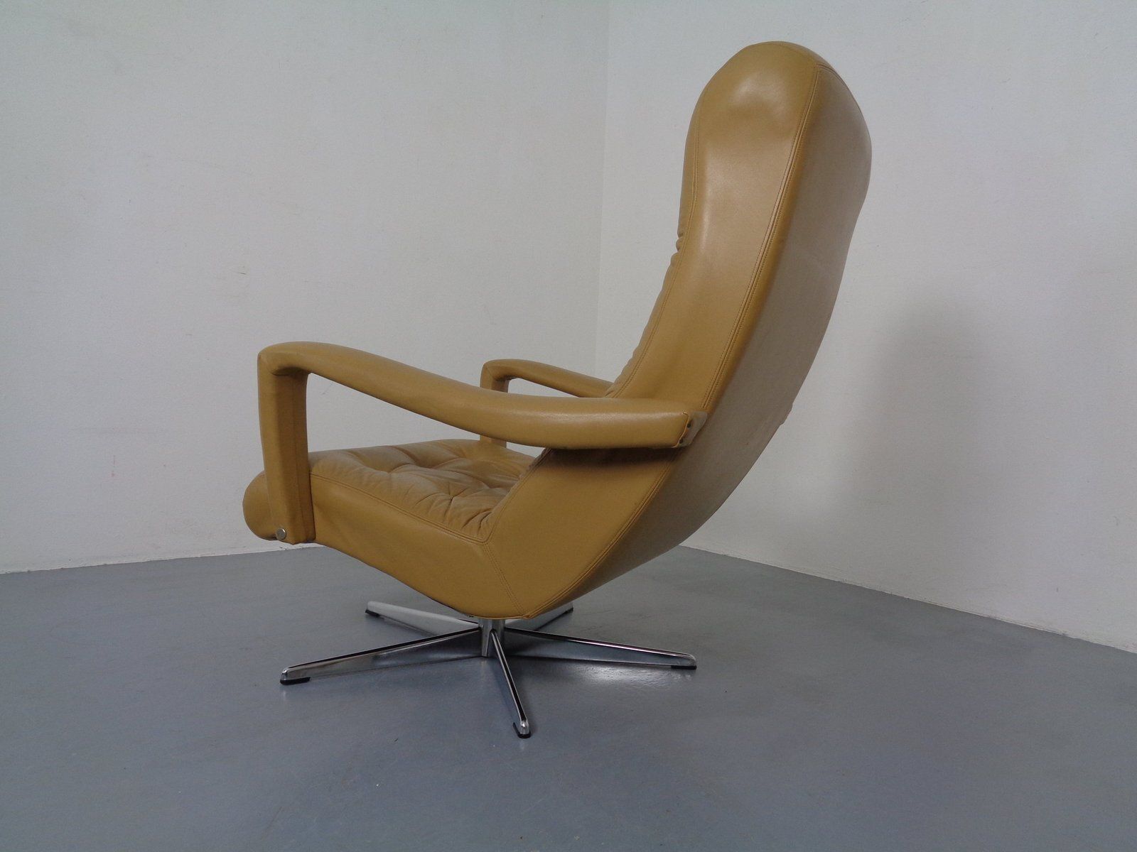 photo vinterior Set Of Leather Swivel Easy Chair And Ottoman, Switzerland, 1960s