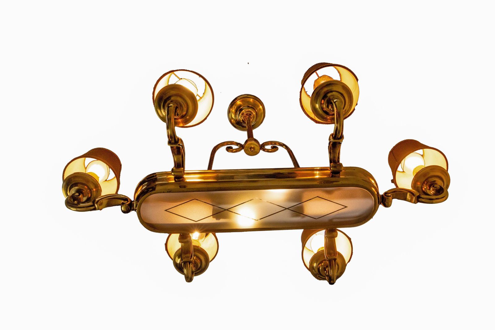 photo for sale French Chandelier Ceiling Pendant Lustre Ten Lamps Massive Brass, Circa 1960