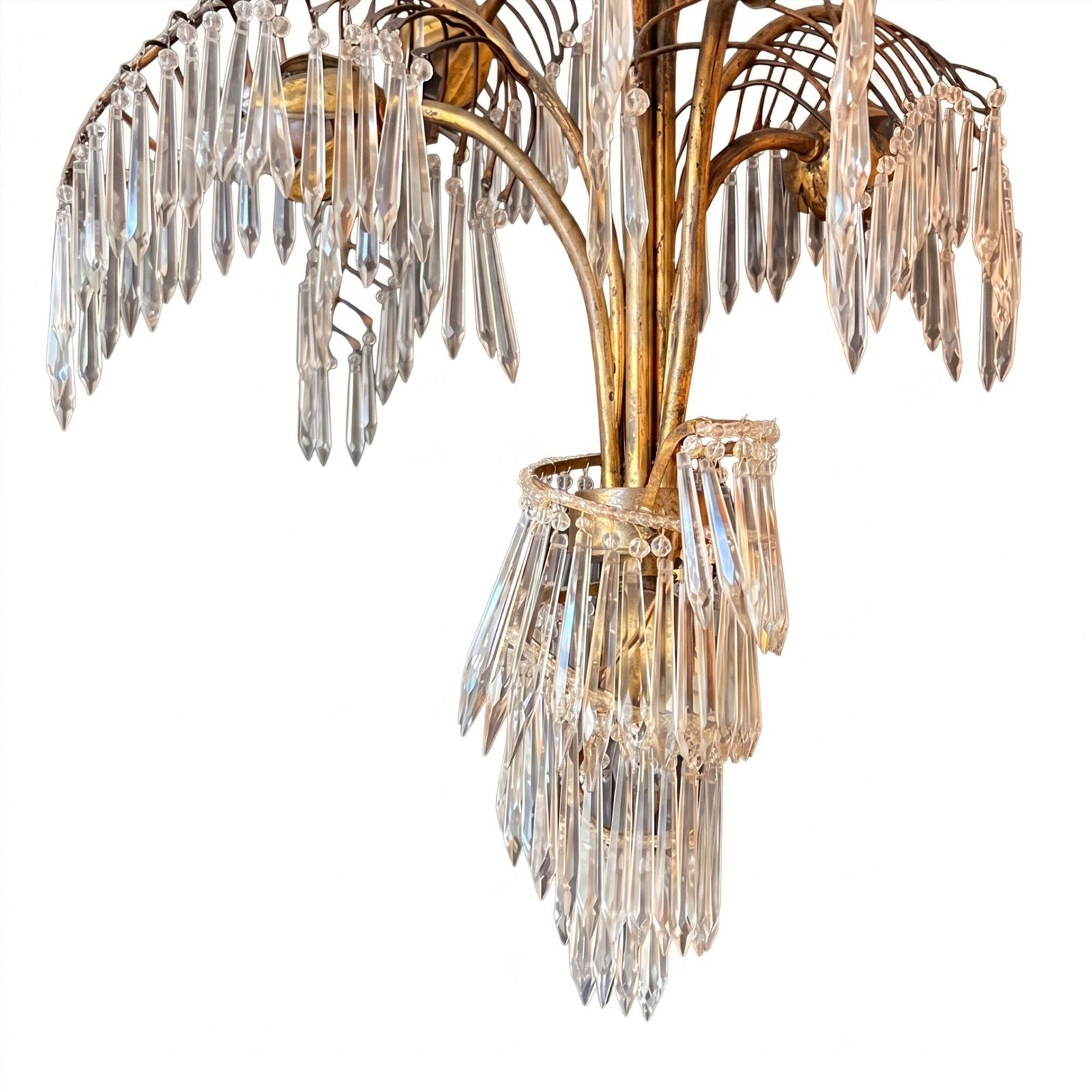 French 1950s Palm Chandelier, Brass And Glass With Seven Lights photo Lighting