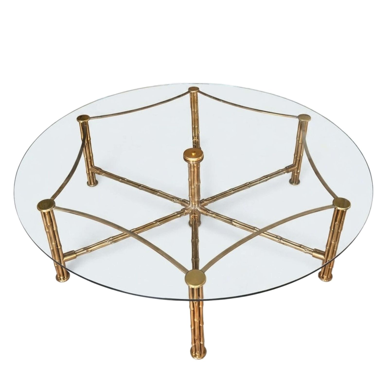 French Midcentury Very Large Coffee Table   Solid Brass Faux Bamboo With A Clear Glass Top photo furniture