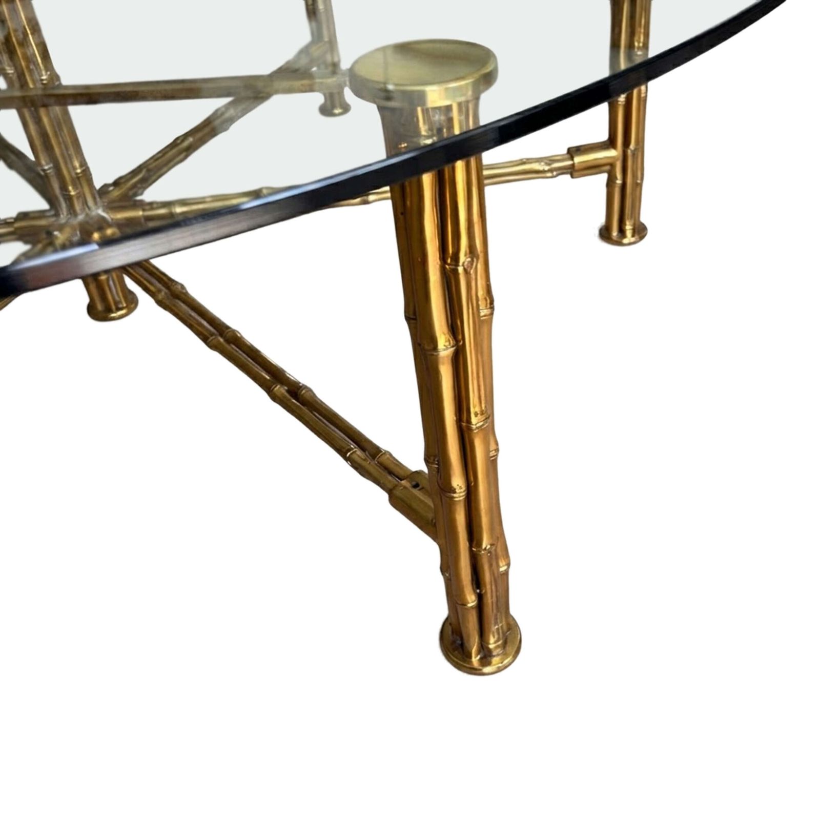 French Midcentury Very Large Coffee Table   Solid Brass Faux Bamboo With A Clear Glass Top photo for sale