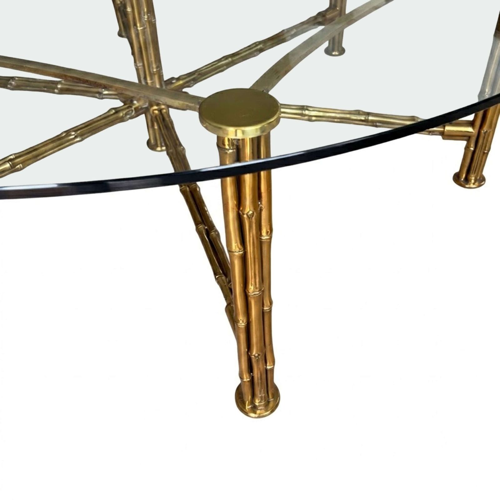 French Midcentury Very Large Coffee Table   Solid Brass Faux Bamboo With A Clear Glass Top photo Furniture