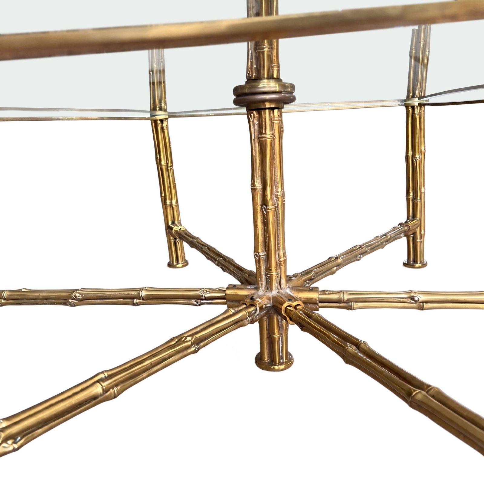 French Midcentury Very Large Coffee Table   Solid Brass Faux Bamboo With A Clear Glass Top photo 4800.0