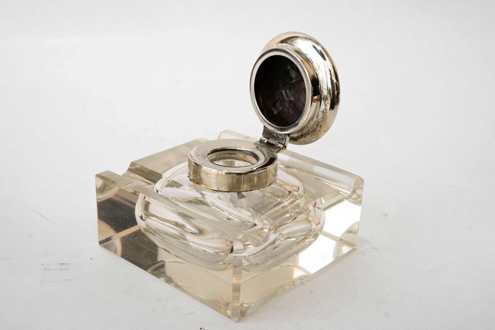 Art Deco Inkwell With Cut Glass And Brass( Nickel  Plated ) Around 1920s photo furniture