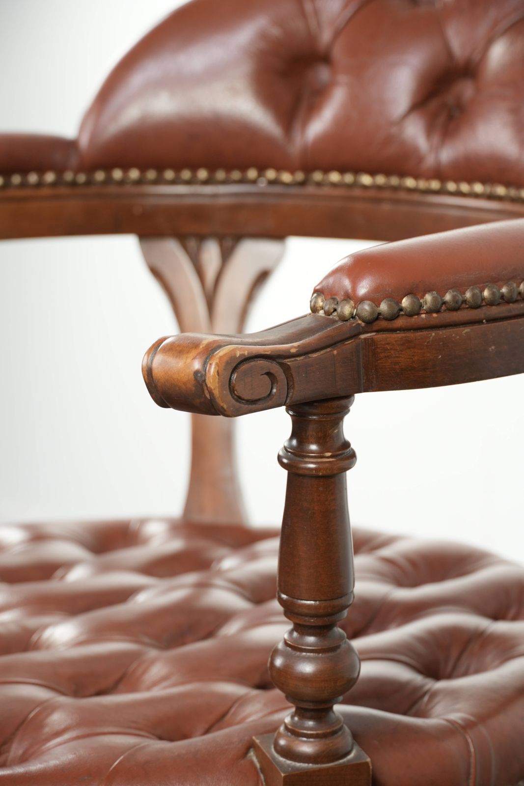 photo for sale English Style Cowhide Leather Swivel Chesterfield Office Chair In A Beautiful Brown Color