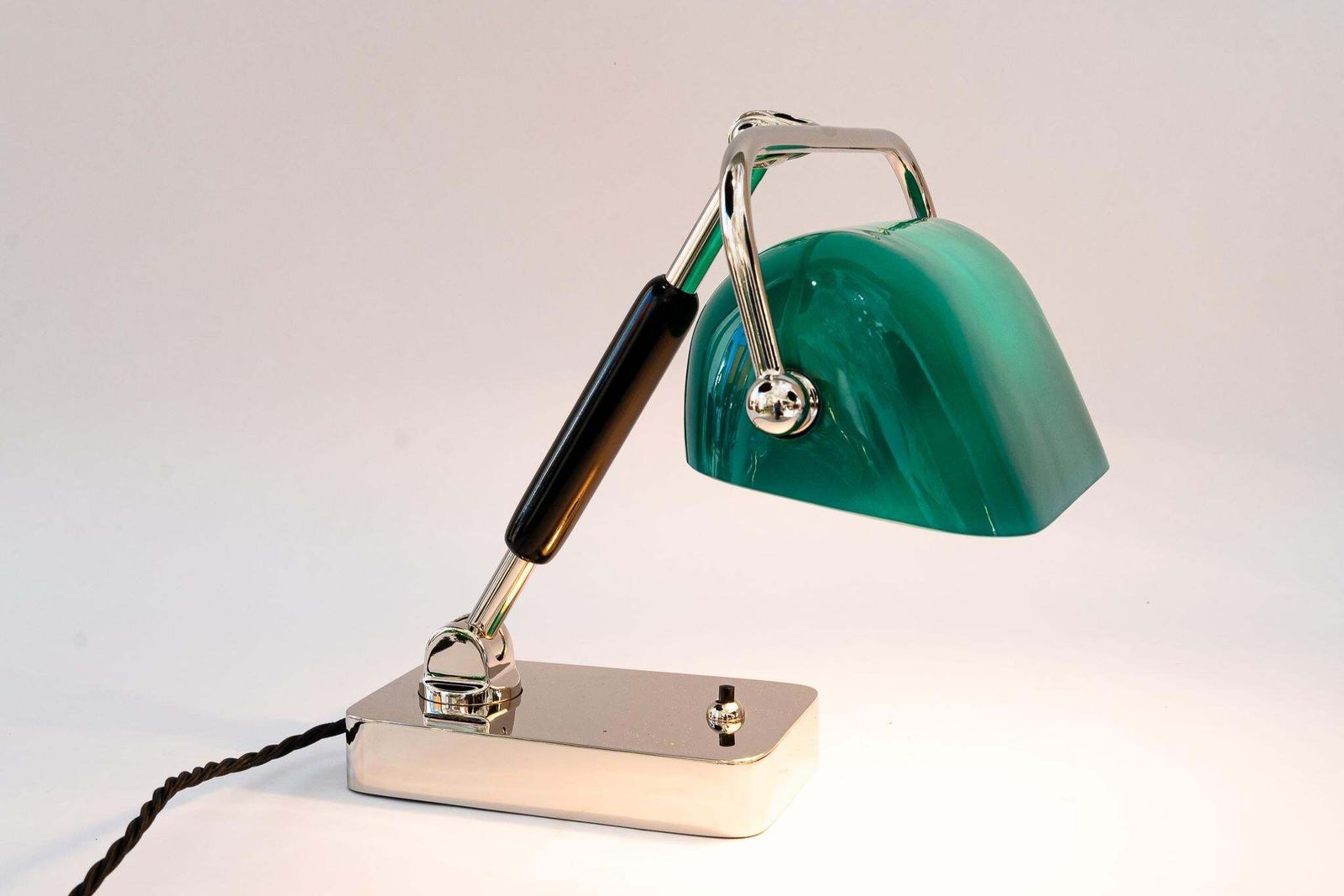 1058.0 Art Deco Bauhaus Nickel Table Lamp With Original Glass Shade Germany 1920s photo