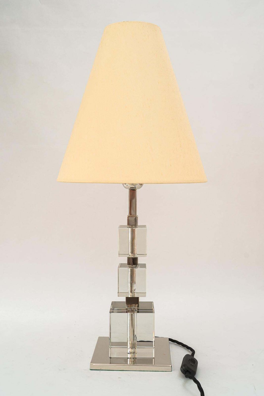 2 Big Art Deco Bakalowits Nickel Plated Table Lamps With Fabric Shades 1920s photo vinterior
