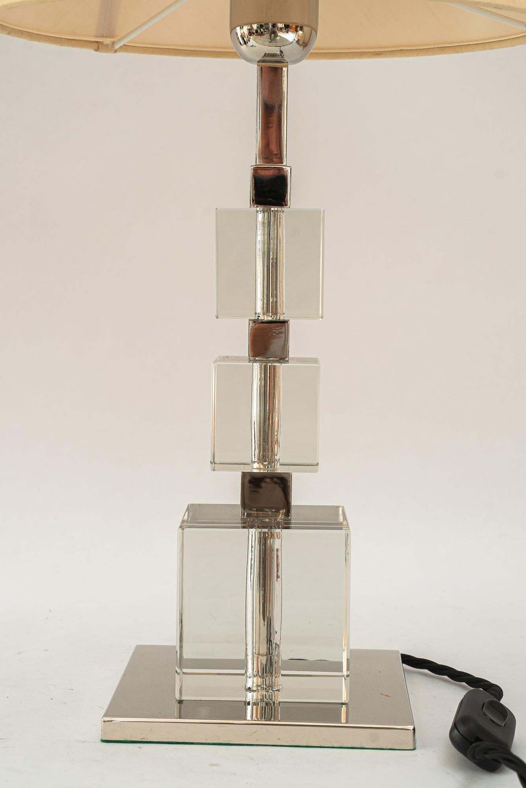 2 Big Art Deco Bakalowits Nickel Plated Table Lamps With Fabric Shades 1920s photo buy