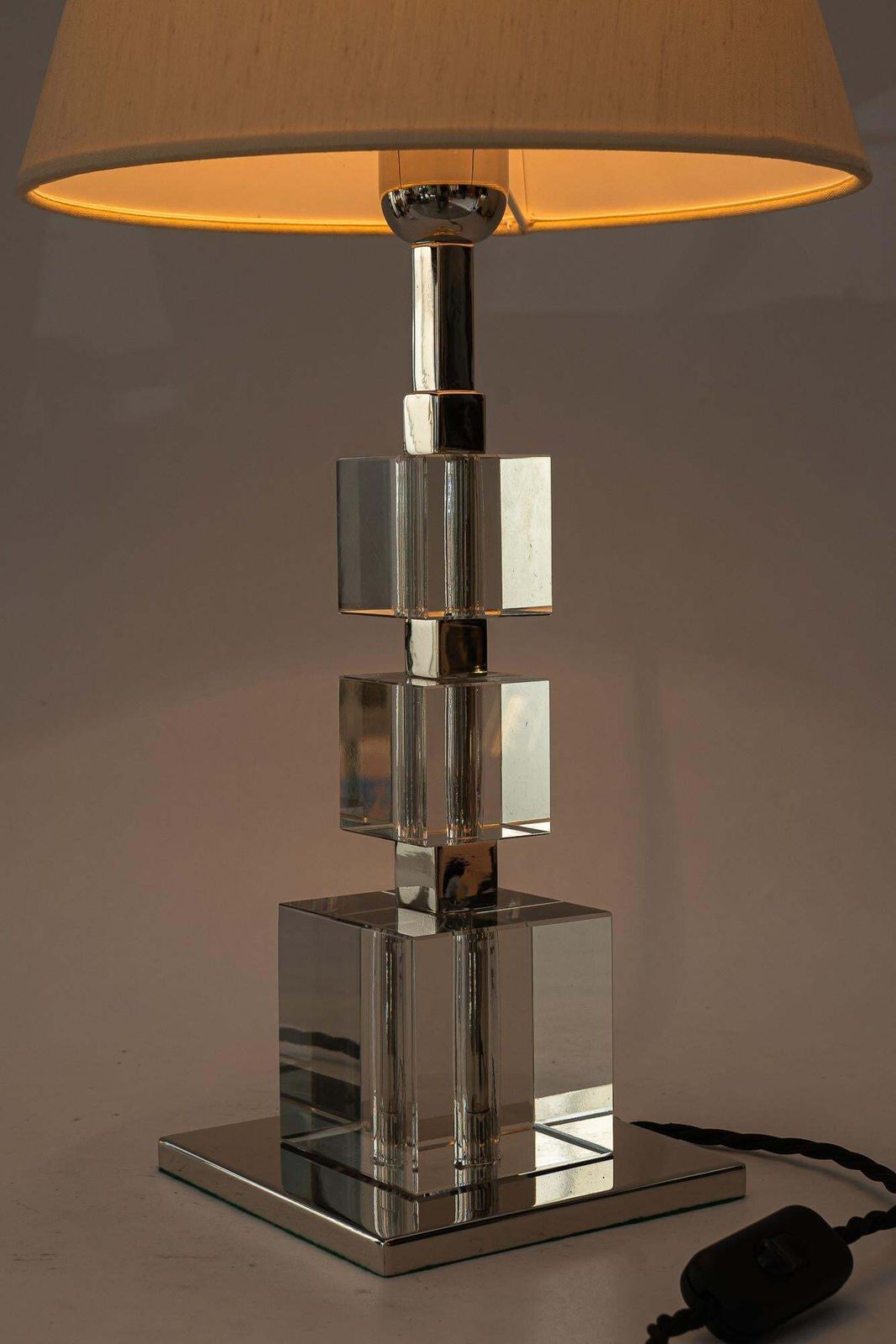 2312.0 2 Big Art Deco Bakalowits Nickel Plated Table Lamps With Fabric Shades 1920s photo
