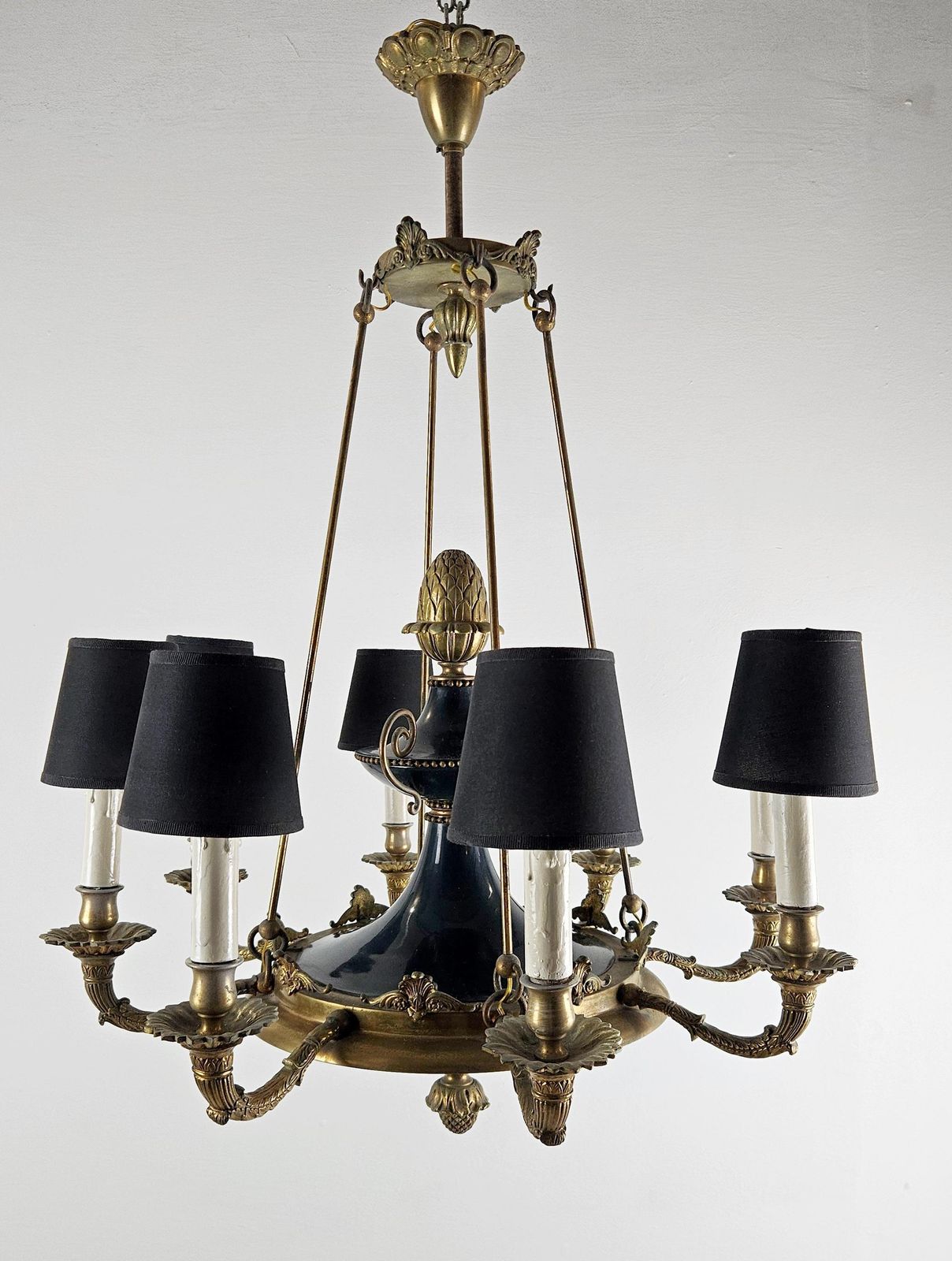 Large Italian Empire Style Chandelier With Tôle And Gilt Bronze Details, 1940s photo furniture