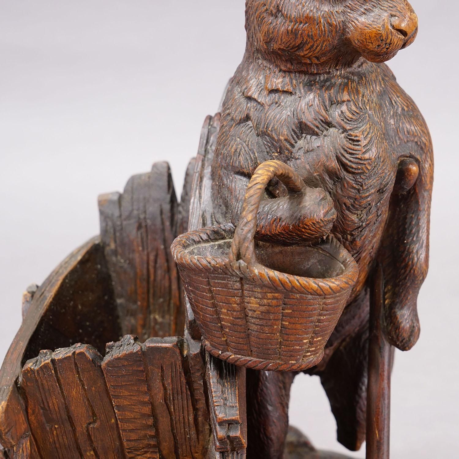 Antique Black Forest Carved Rabbit Figure With Basket, Circa 1900 photo buy