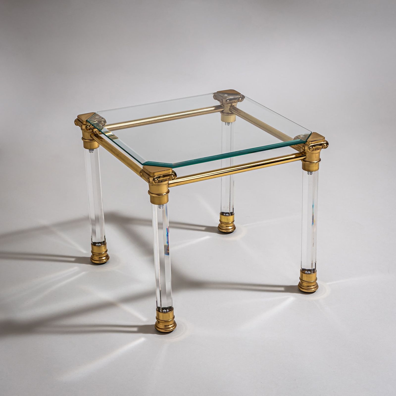 Two Coffee Tables In Plexiglass And Brass, Probably Italy, Late 20th Century photo for sale