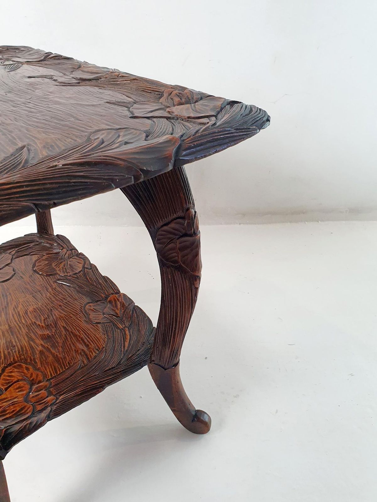 Hand Carved Japanese Kamakura Bori Side Table, Art Nouveau, Circa 1900 photo vintage