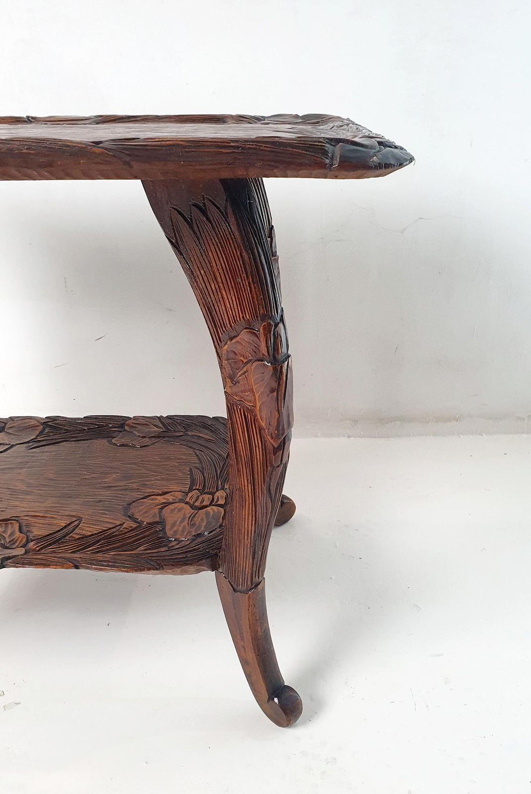 Furniture Hand Carved Japanese Kamakura Bori Side Table, Art Nouveau, Circa 1900 photo