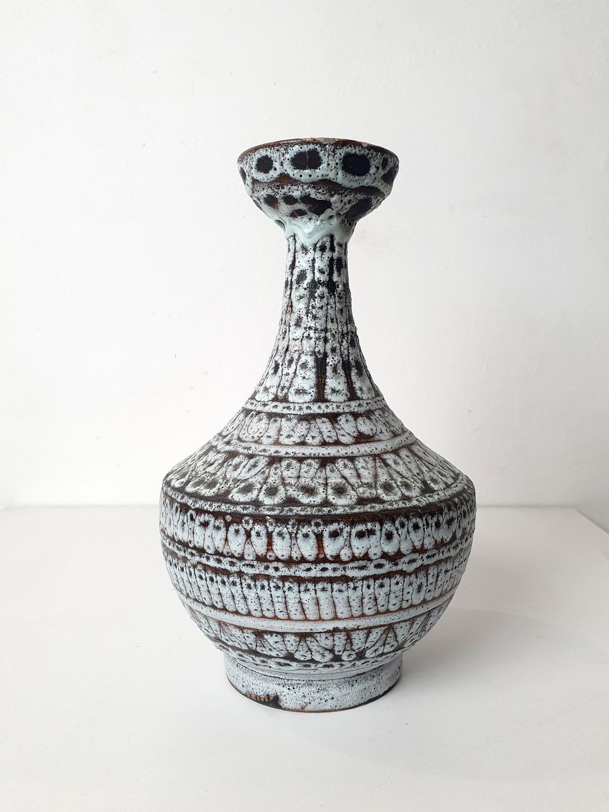 Mid Century Modern Italian Ceramic Vase, White And Gray Glaze, 1930s photo furniture