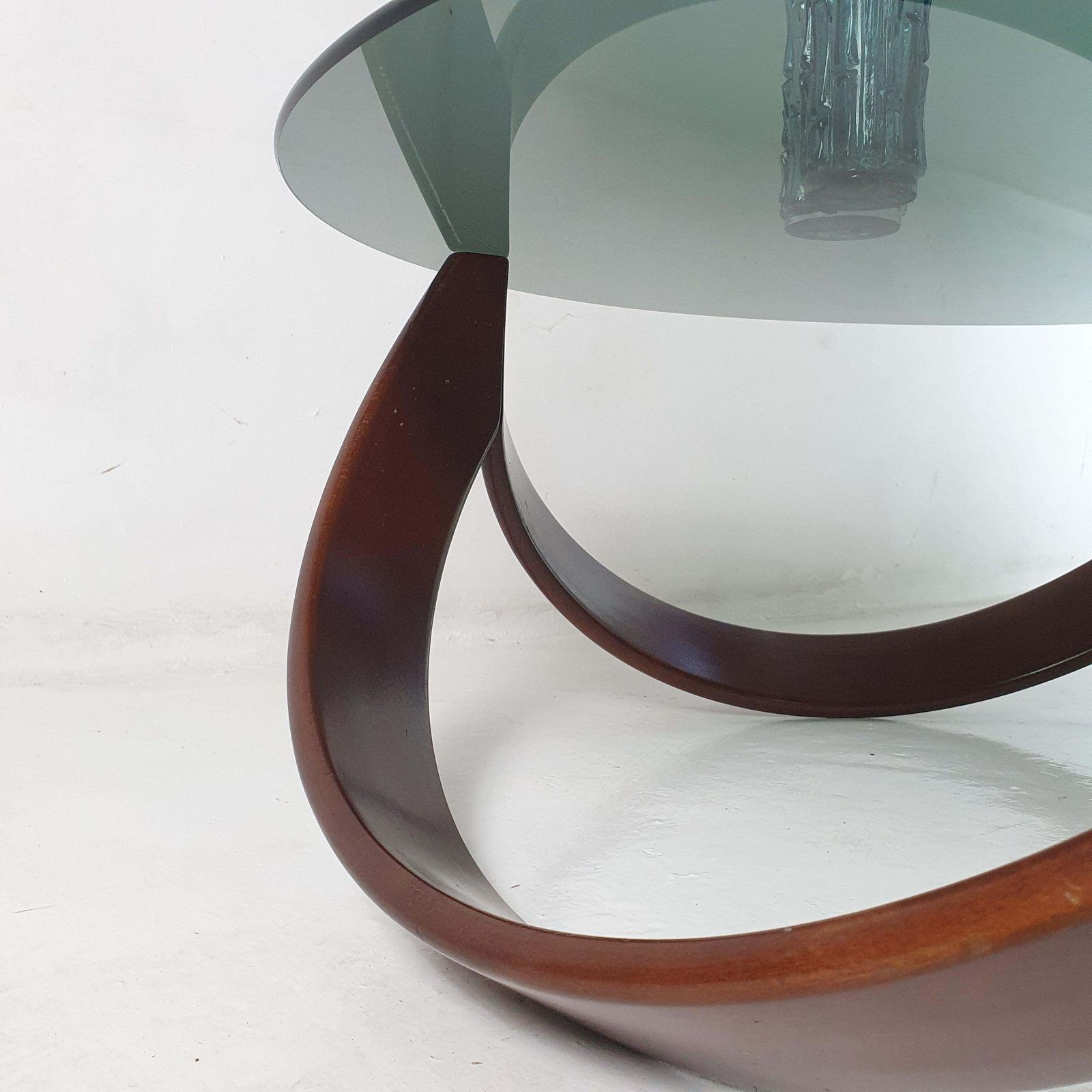 Mid Century Organic Coffee Table With Beechwood Base And Glass Top photo vinterior