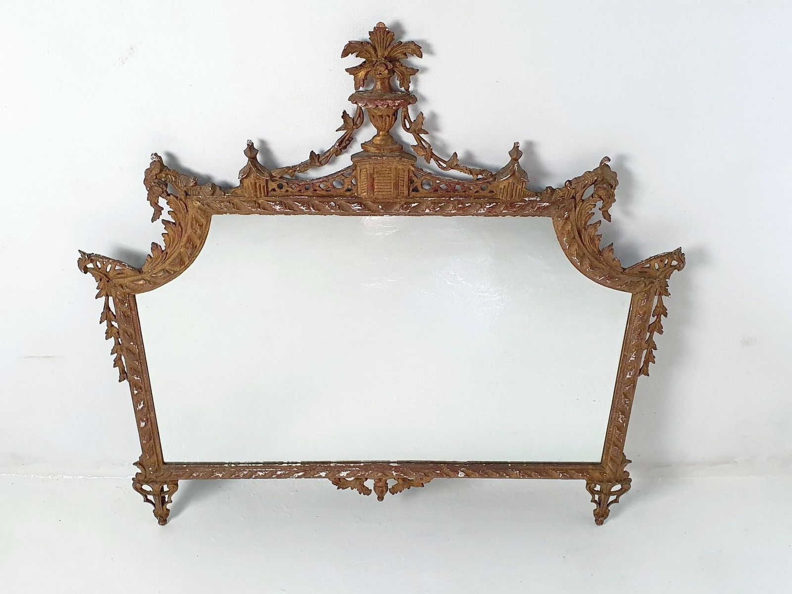 Italian Regency Overmantle Mirror, Hand Carved Wood & Stucco, 1930s photo Home Decor