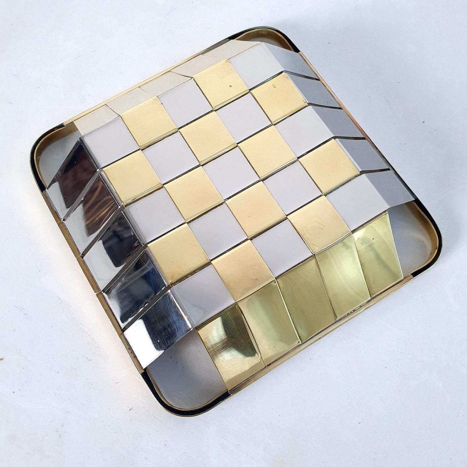 Italian Metal Basket In Silver And Gold, Modern Design, 1970s Style photo buy