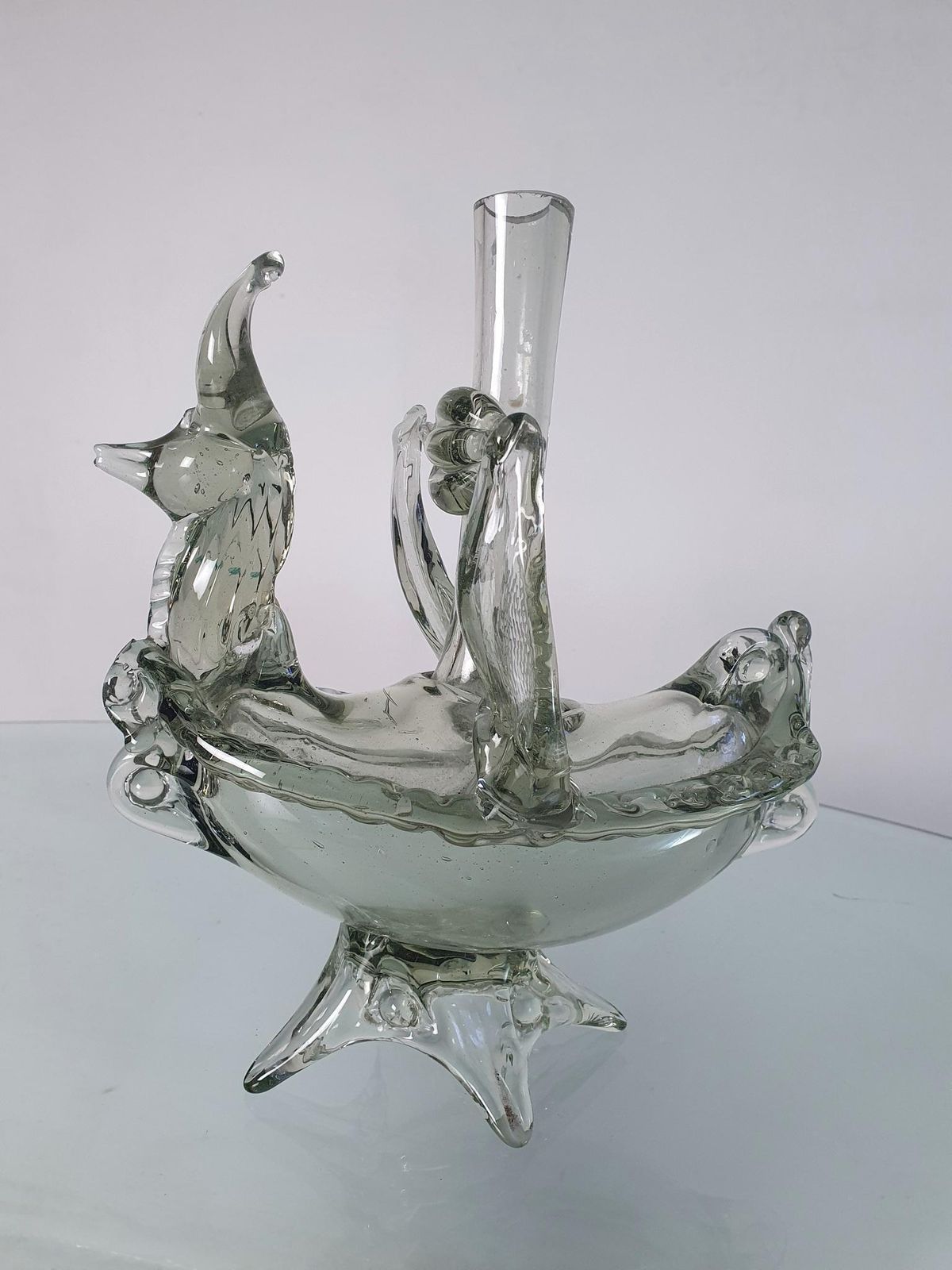 Murano Glass Vase And Candle Holder, Mystical Fox Design, Italy, 1940s photo furniture