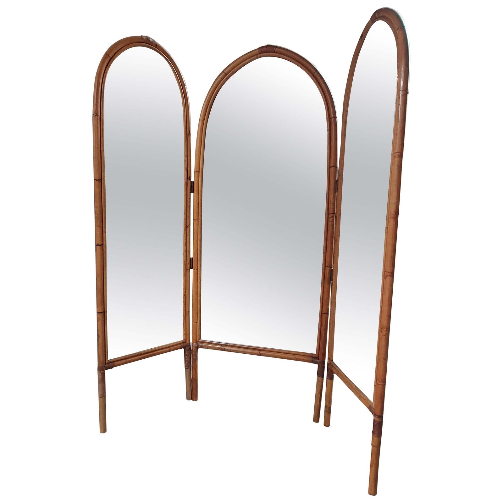 Italian Mid Century Modern Bamboo And Mirror Room Divider, 1960s