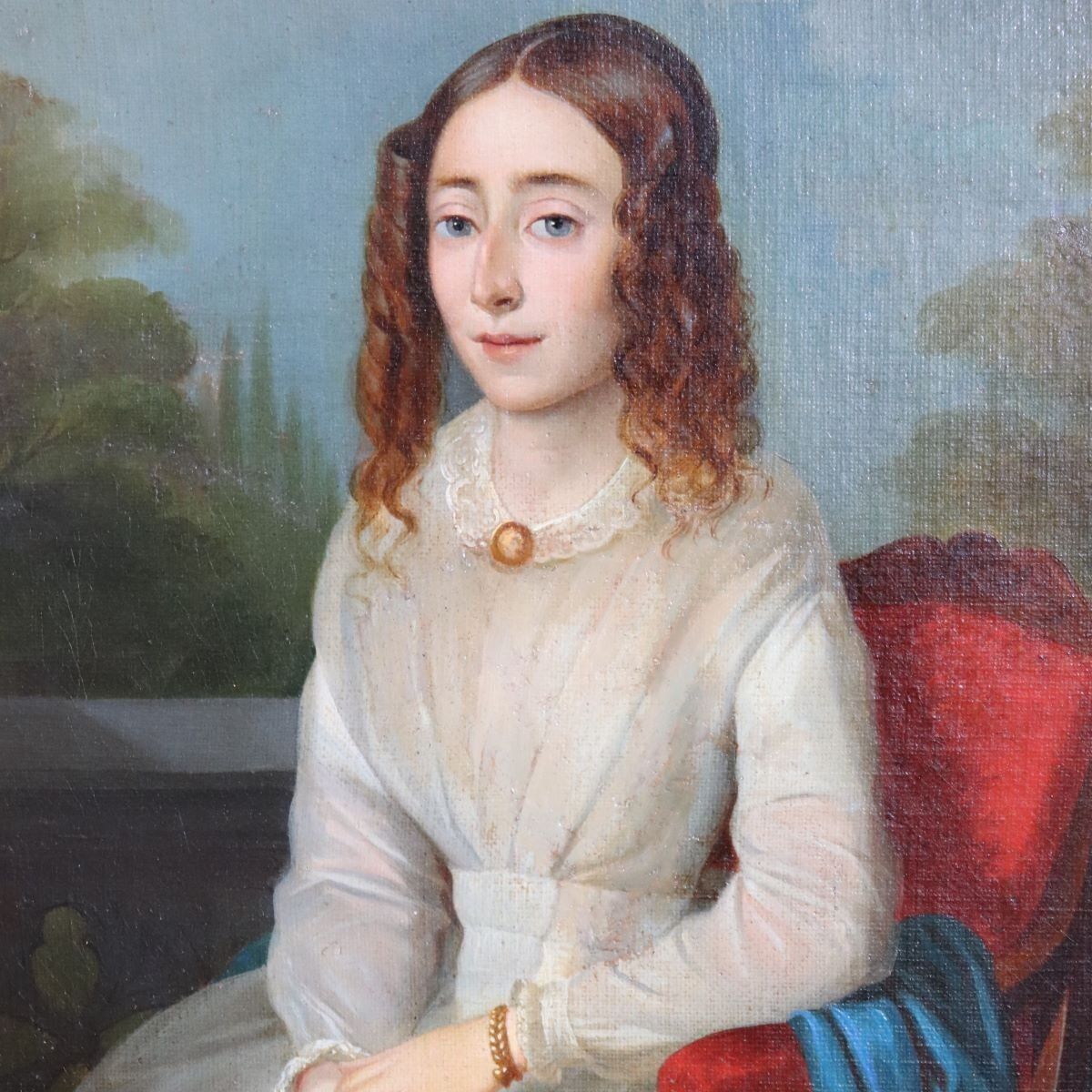 Portrait Of A Young Woman With A Book, Oil Painting On Canvas, 19th Century, Framed photo buy
