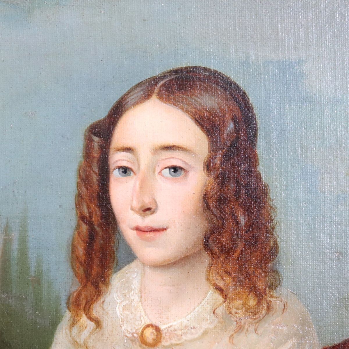 photo furniture Portrait Of A Young Woman With A Book, Oil Painting On Canvas, 19th Century, Framed
