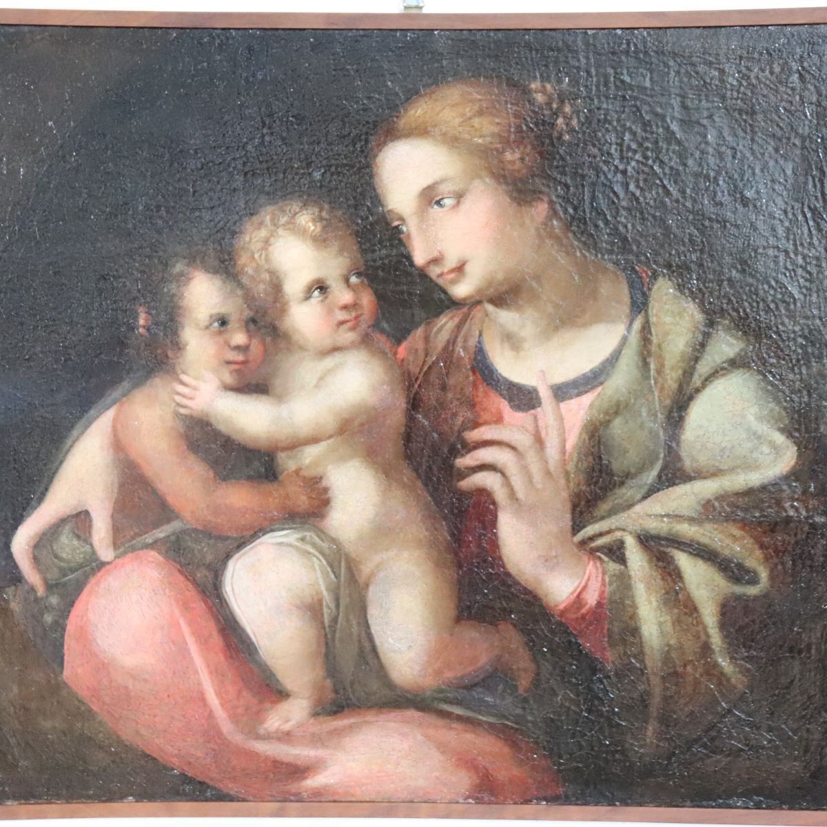 Madonna With Child Jesus And The Infant Saint John The Baptist, 18th Century, Oil Painting On Canvas photo vinterior