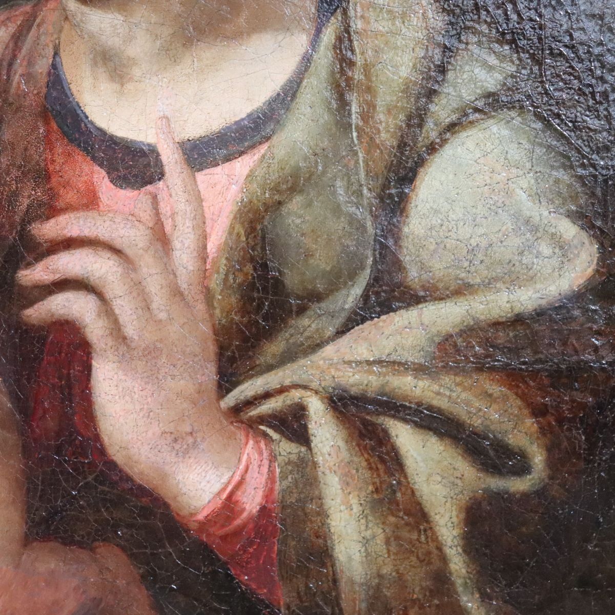 Madonna With Child Jesus And The Infant Saint John The Baptist, 18th Century, Oil Painting On Canvas photo vintage