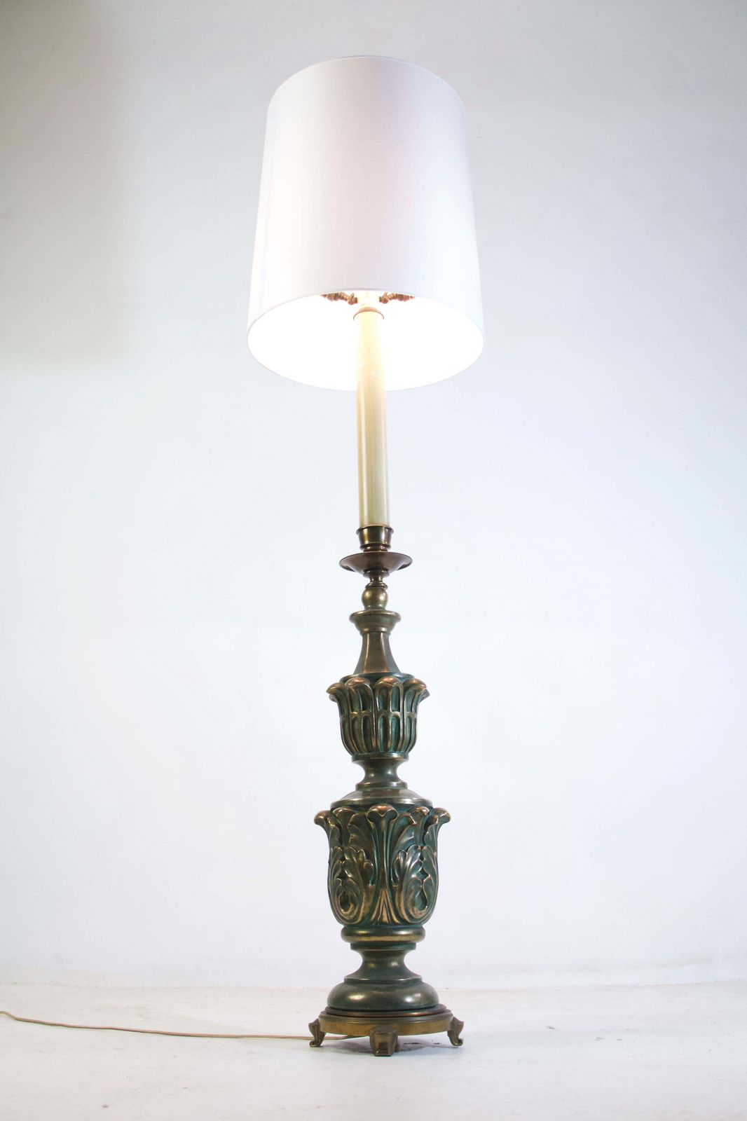 Italian Art Deco Floor Lamp, Bronze And Ceramic, 1930s, Green And Gold photo buy