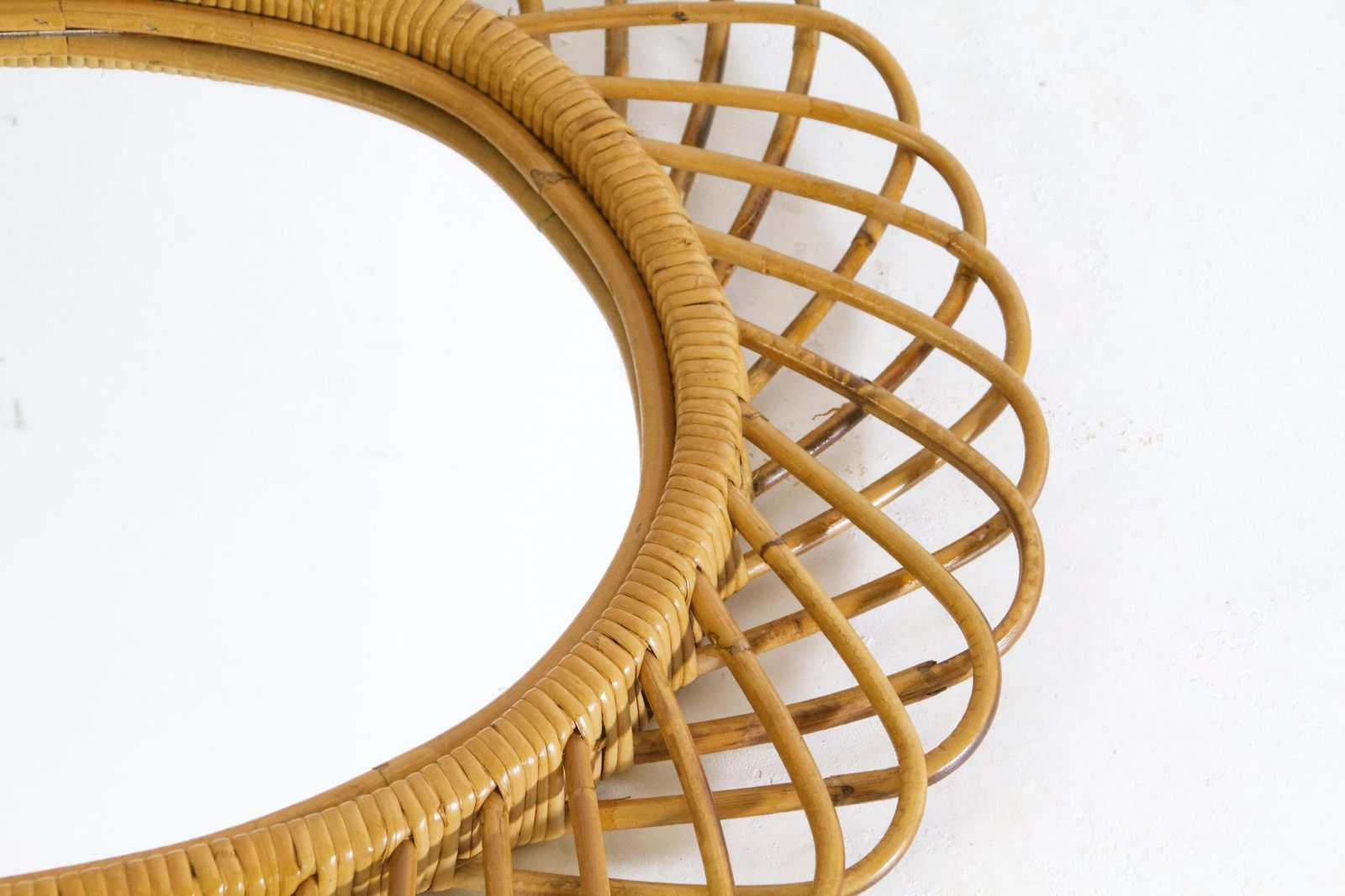 Midcentury Rattan Wall Mirror In Franco Albini Style, Italy, 1960 photo buy