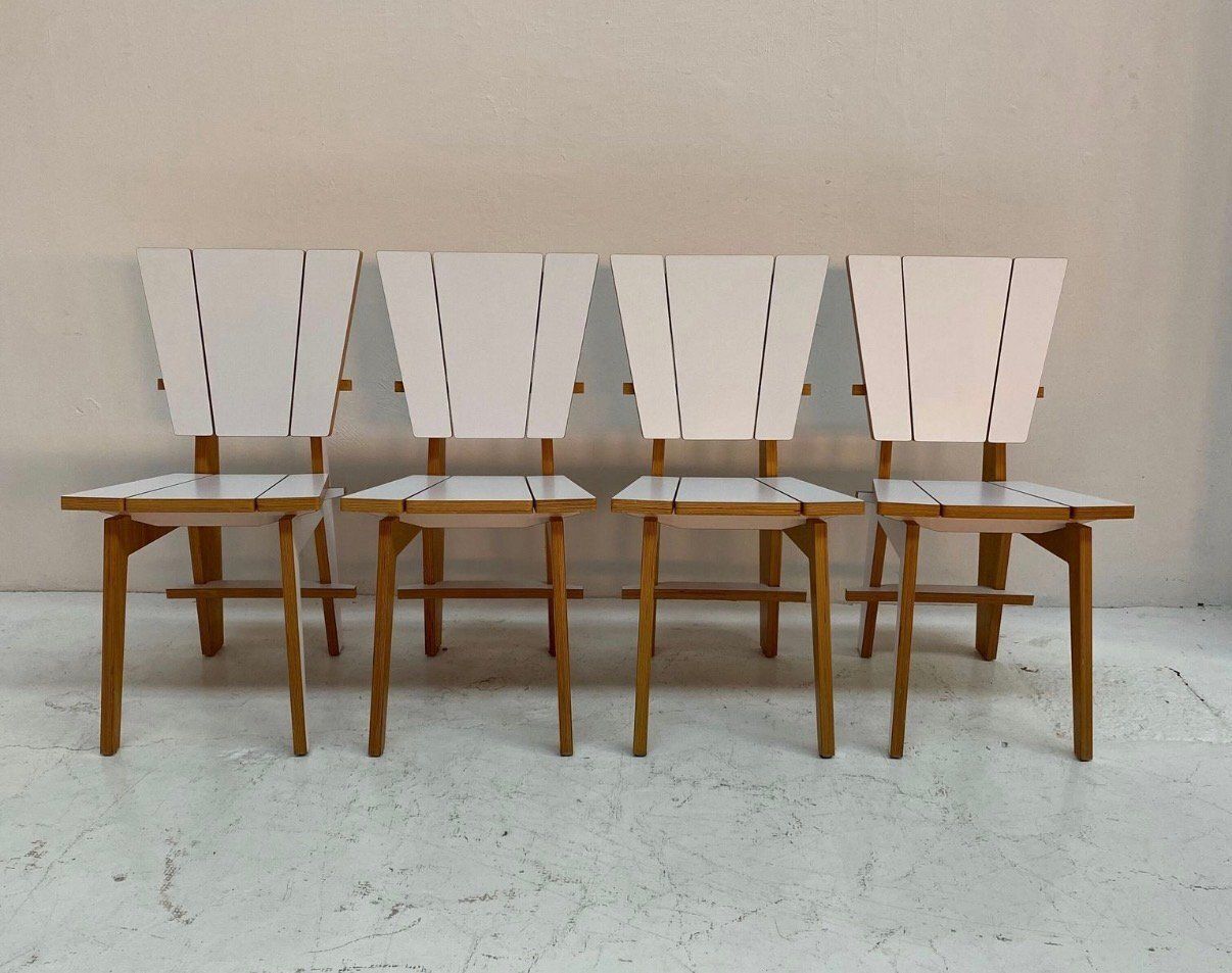 Norwegian Dining Chairs With Geometric Design, 1980s, Set Of 4