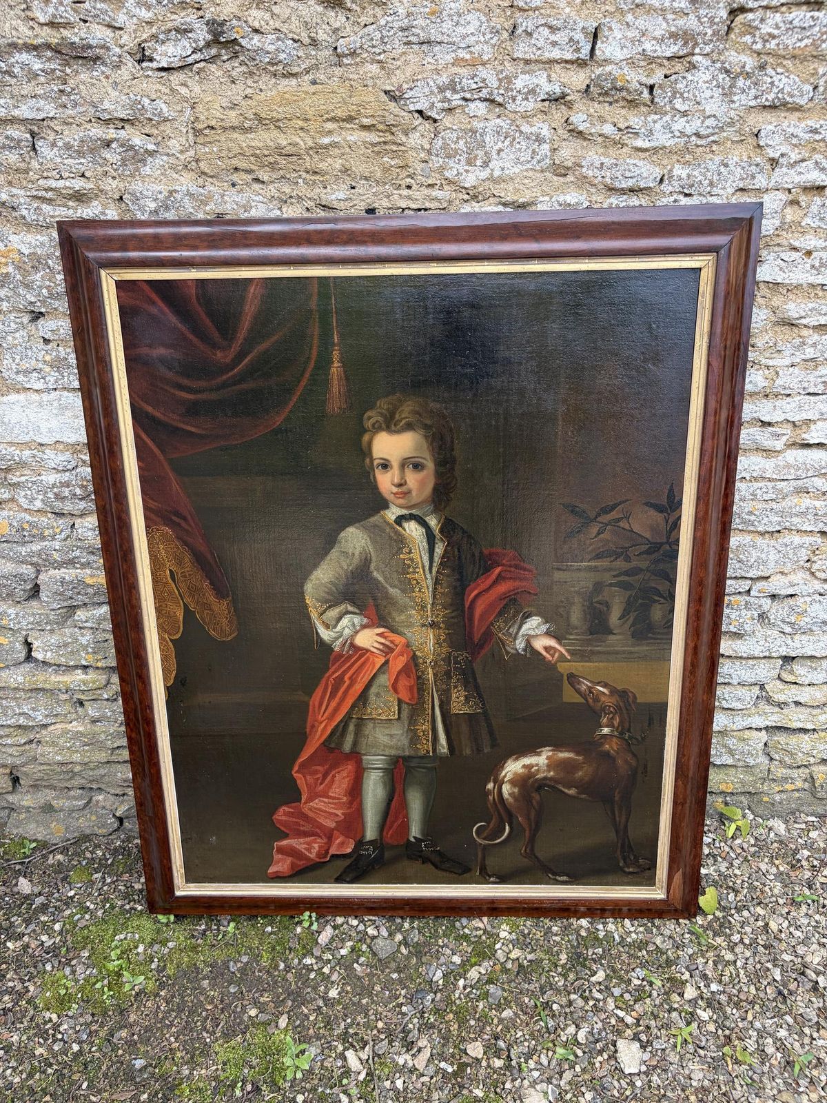 18th Century Oil On Canvas Portrait Of Boy With Dog photo vinterior
