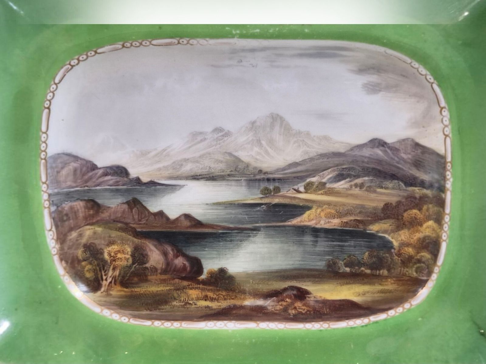 Copeland & Garrett Apple Green Scottish Views Dishes, ca. 1833-1847 photo for sale