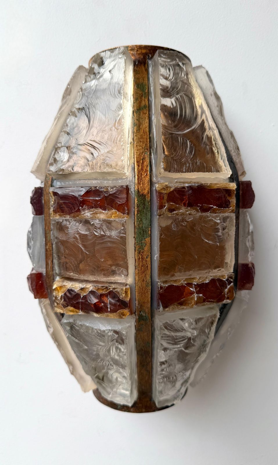 Pair Of Hammered Glass Wrought Iron Sconces By Longobard, Italy, 1970s photo vinterior