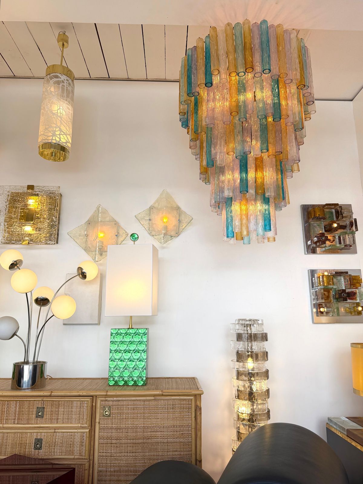 Cascade Chandelier Tube Murano Glass By Venini, Italy, 1960s photo vinterior