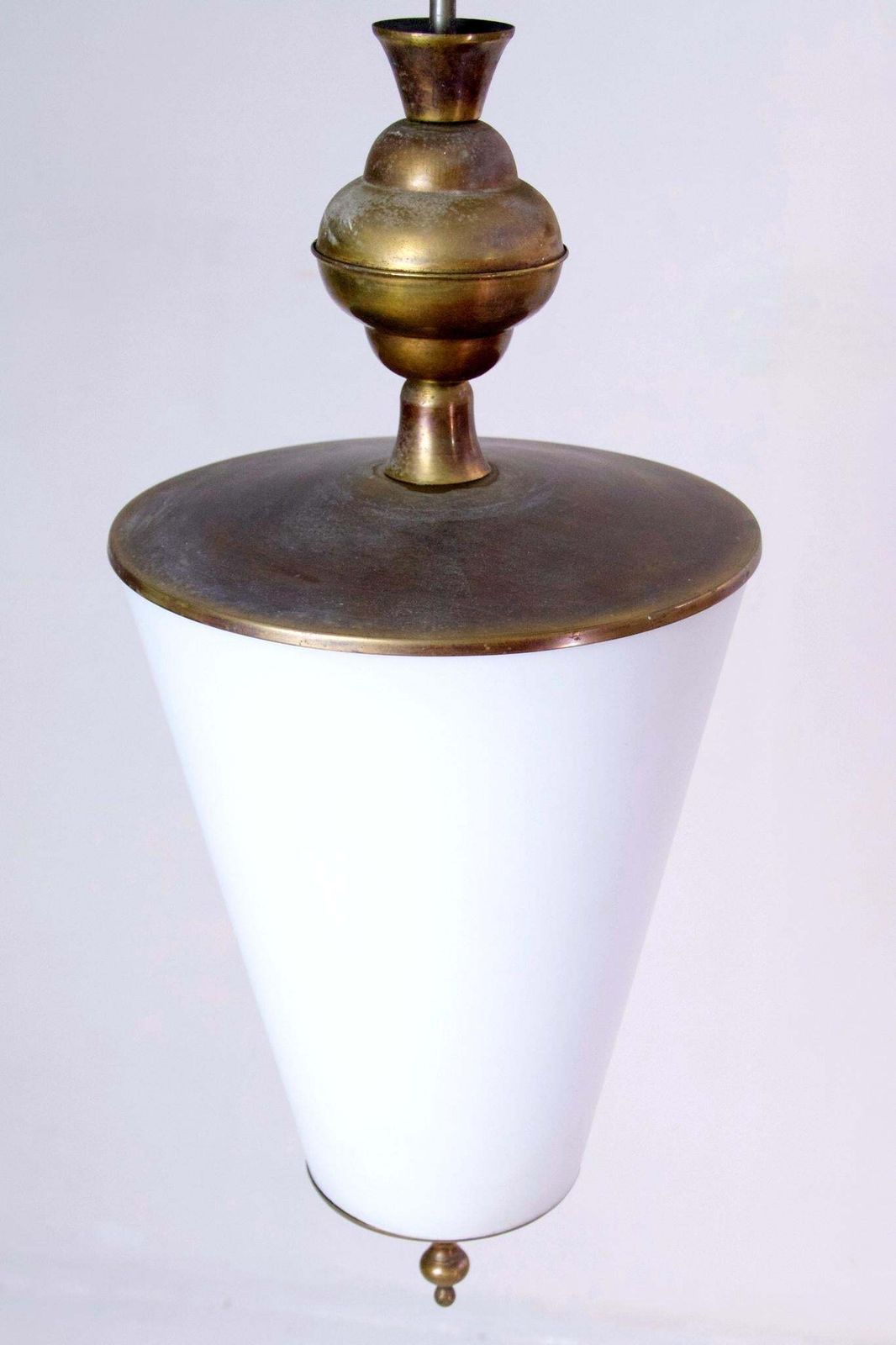 Mid Century Modern Italian Pendant Light, Brass & Opaline Glass, 1950s photo Lighting