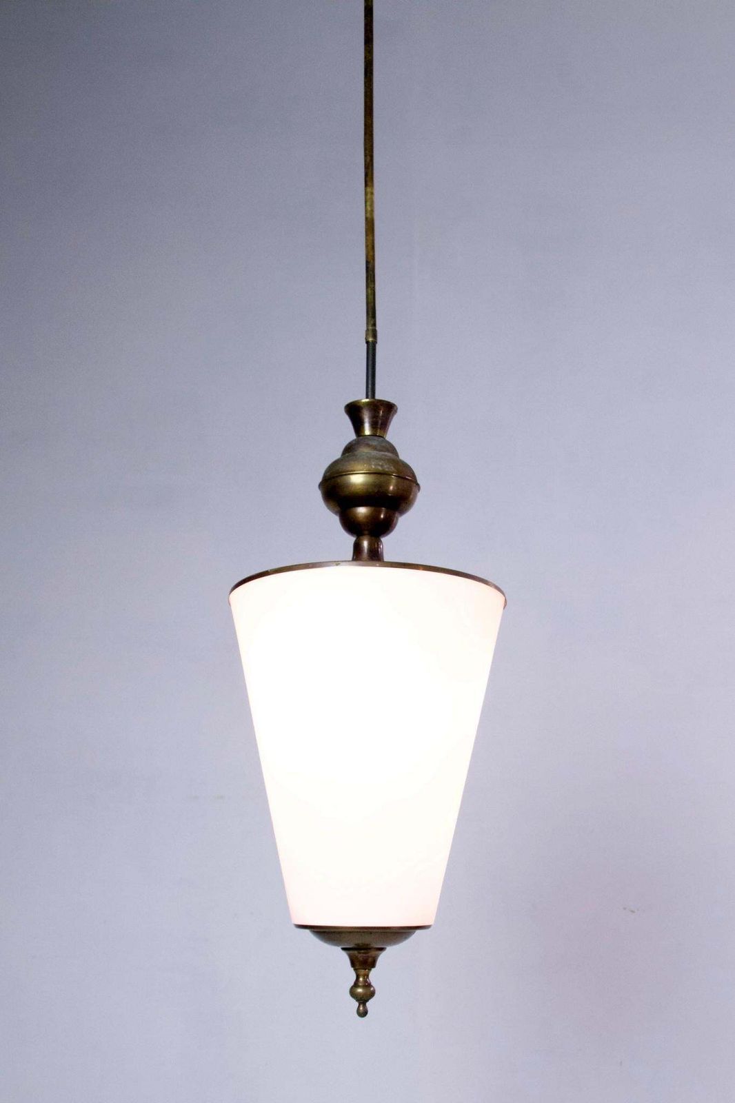 Mid Century Modern Italian Pendant Light, Brass & Opaline Glass, 1950s photo vinterior