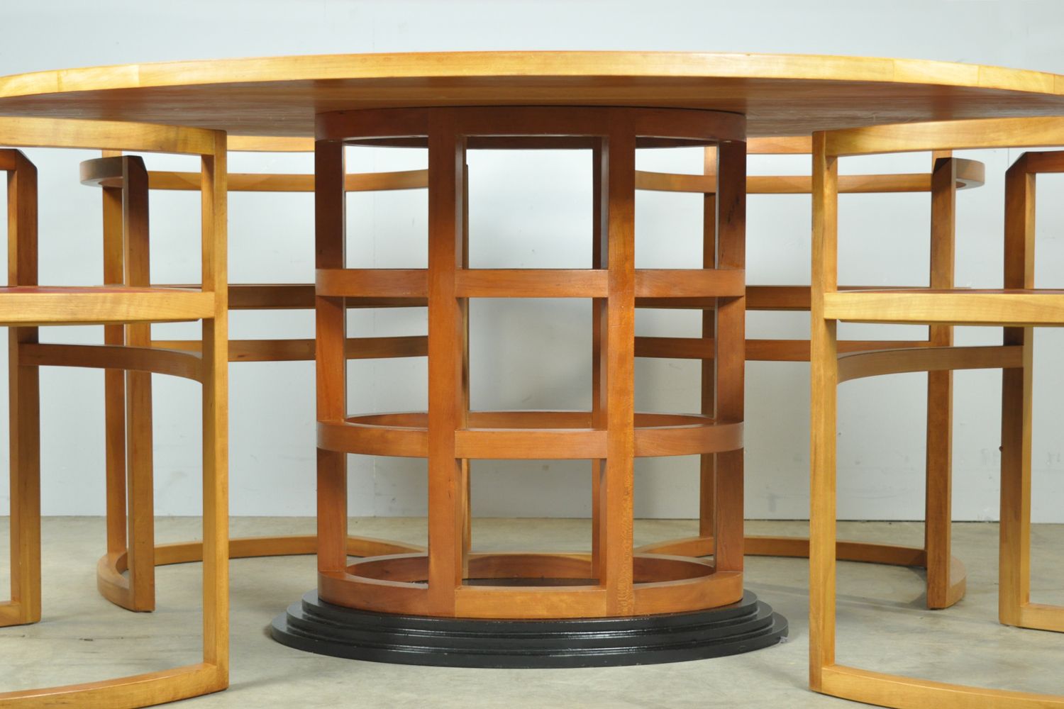 photo for sale Exceptional Fruitwood Dining Table Set In Art Deco Style, 1980s