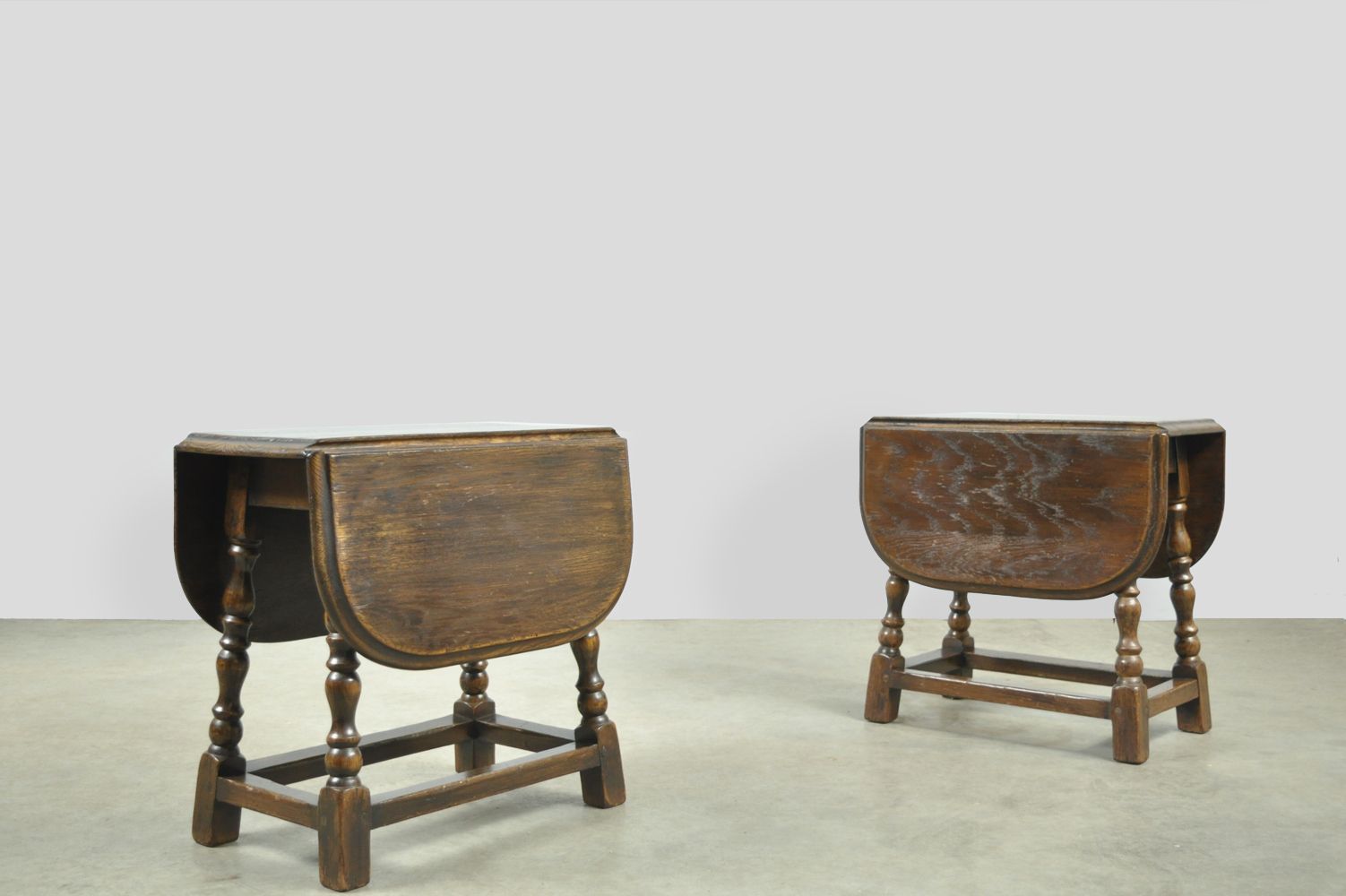 Young Antique Oak Drop Leaf Side Tables, Netherlands 1920s
