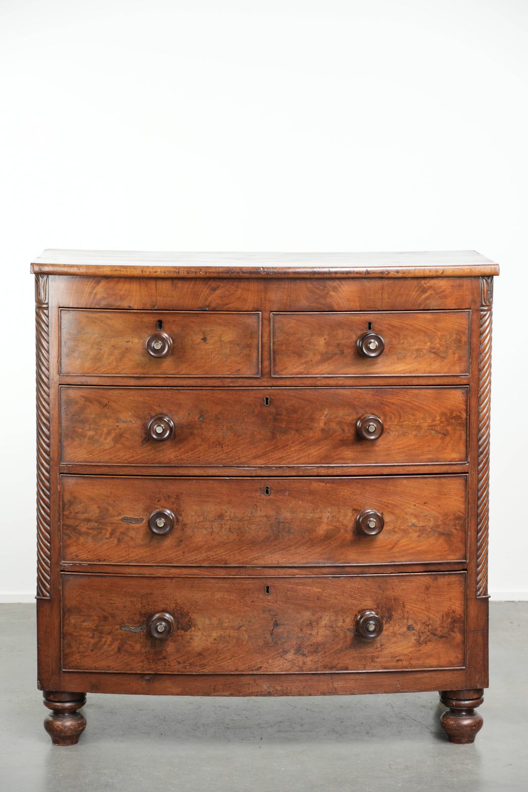 Beautiful Large Antique 19th Century English Bow Front Chest Of Drawers/Commode With Ornate Details photo furniture