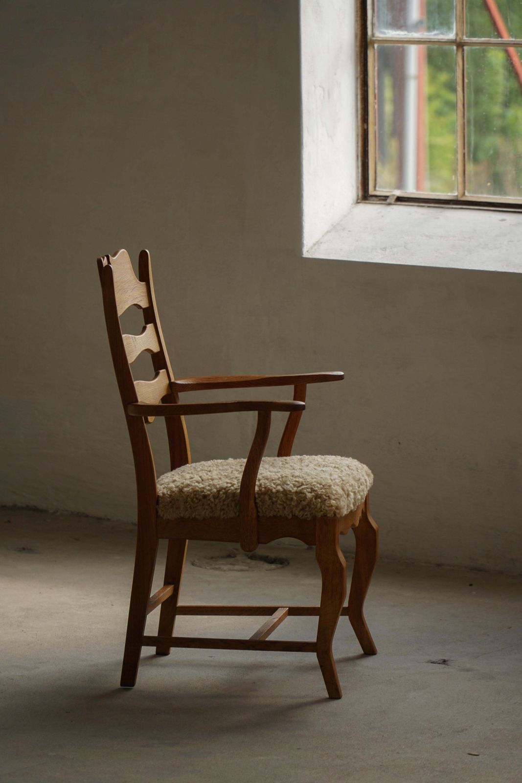 Pair Of Razorblade Armchairs By Henning Kjærnulf, Oak & Lambswool, 1960 photo Furniture