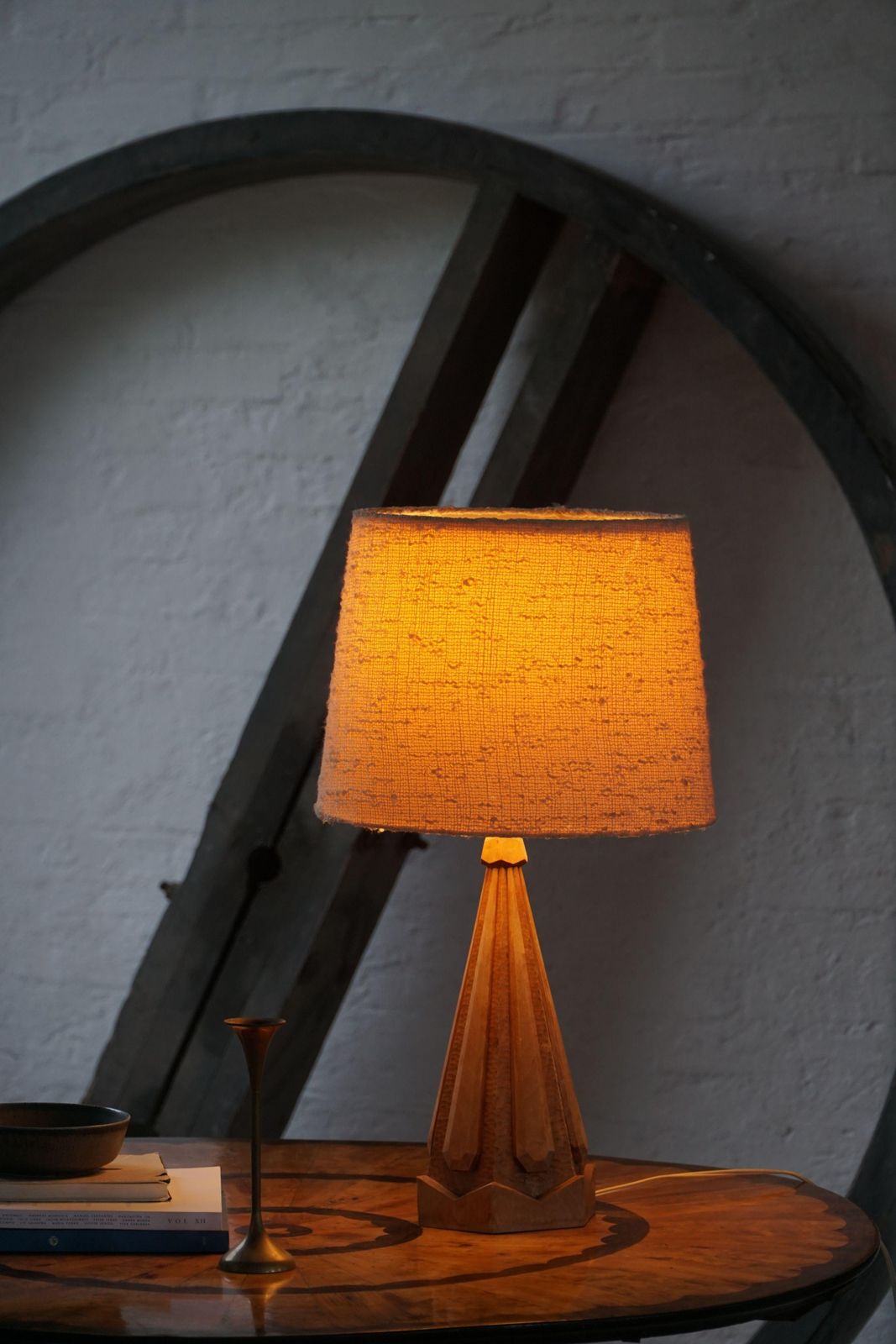 Lighting Scandinavian Modern, Sculptural Hand Carved Wooden Table Lamp, Denmark, 1970s photo