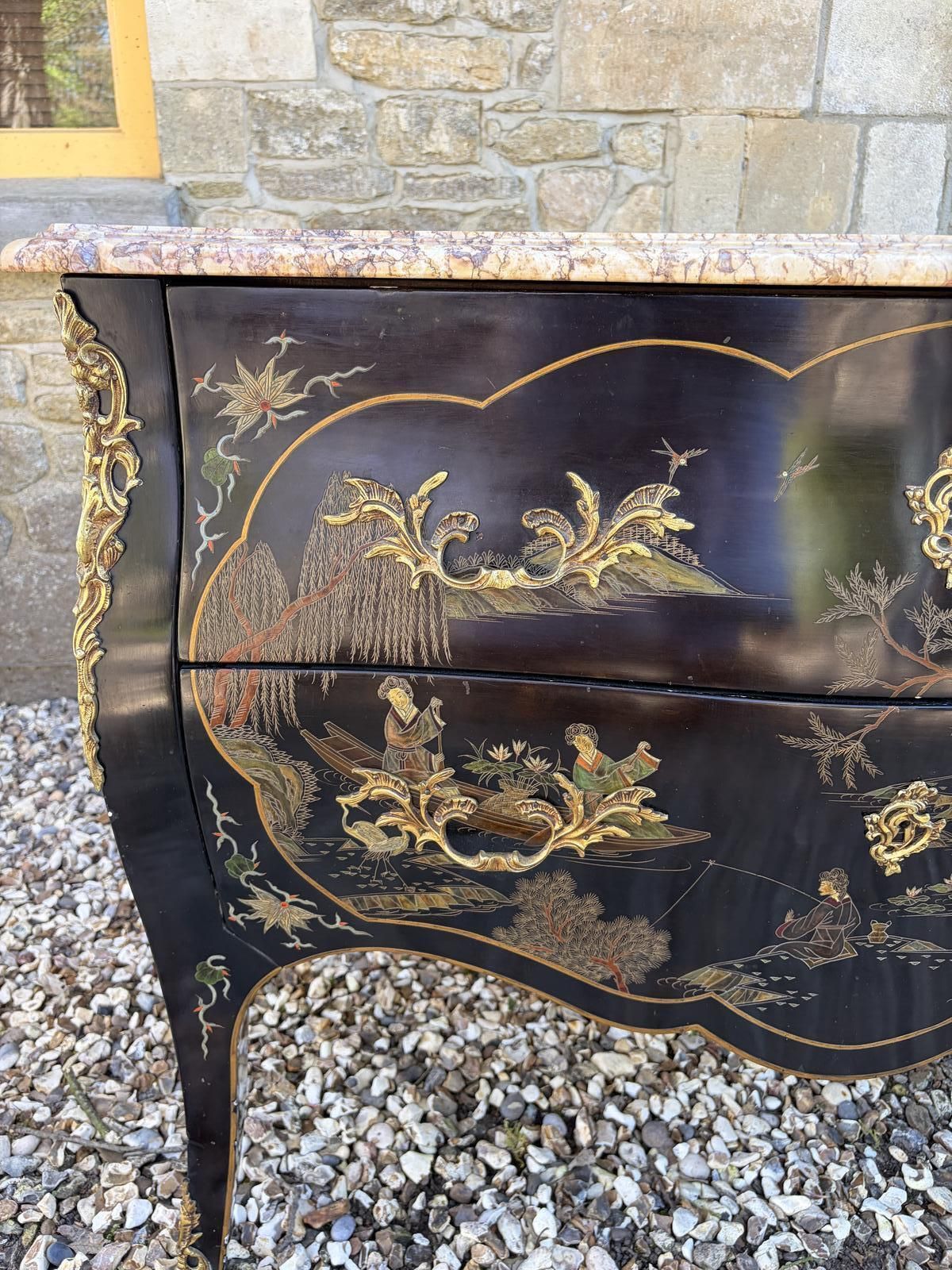 Chinoiserie Decorated Marble Top Commode photo vintage