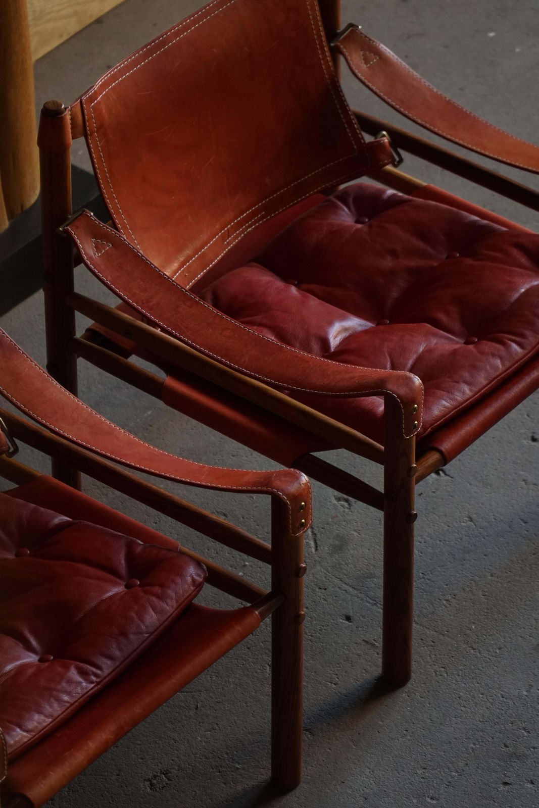 Pair Of Sirocco Chairs In Rosewood & Red Leather, Arne Norell, Ab Aneby, 1960s photo vintage