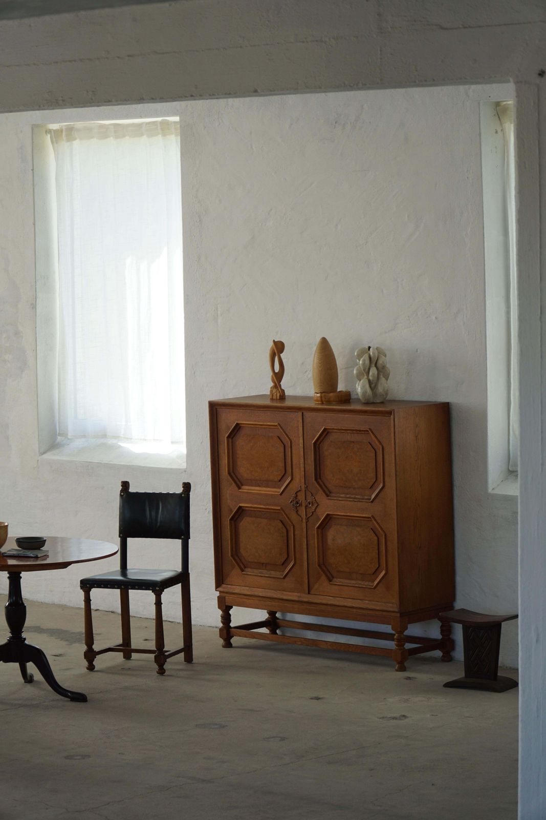 Danish Modern, Sclulptural Classic Cabinet In Oak And Burl Wood Veneer, 1950s photo for sale