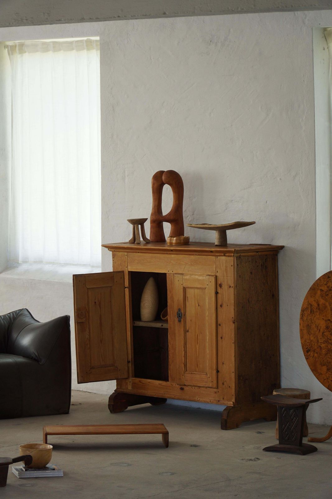 Danish Antique Pine Cabinet With Paneled Doors, Wabi Sabi, Late 18th Century photo for sale