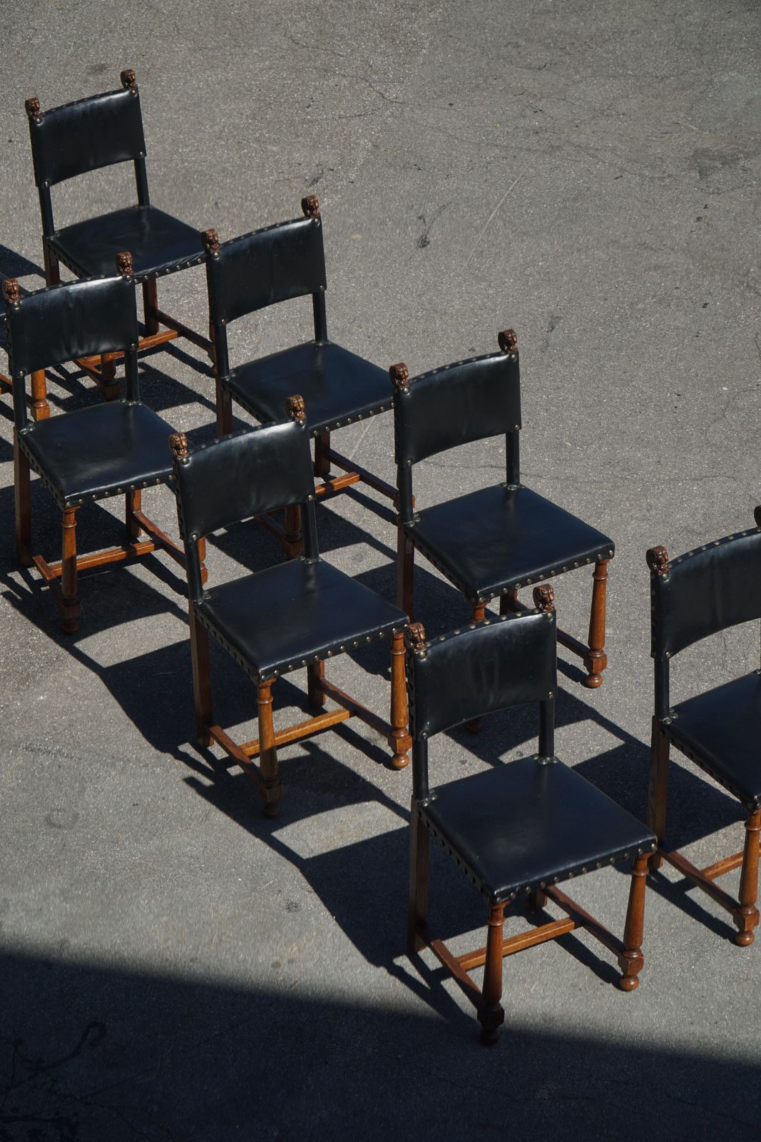 Set Of 8 Swedish Grace Dining Chairs, Leather & Carved Wood, Early 20th Century photo buy