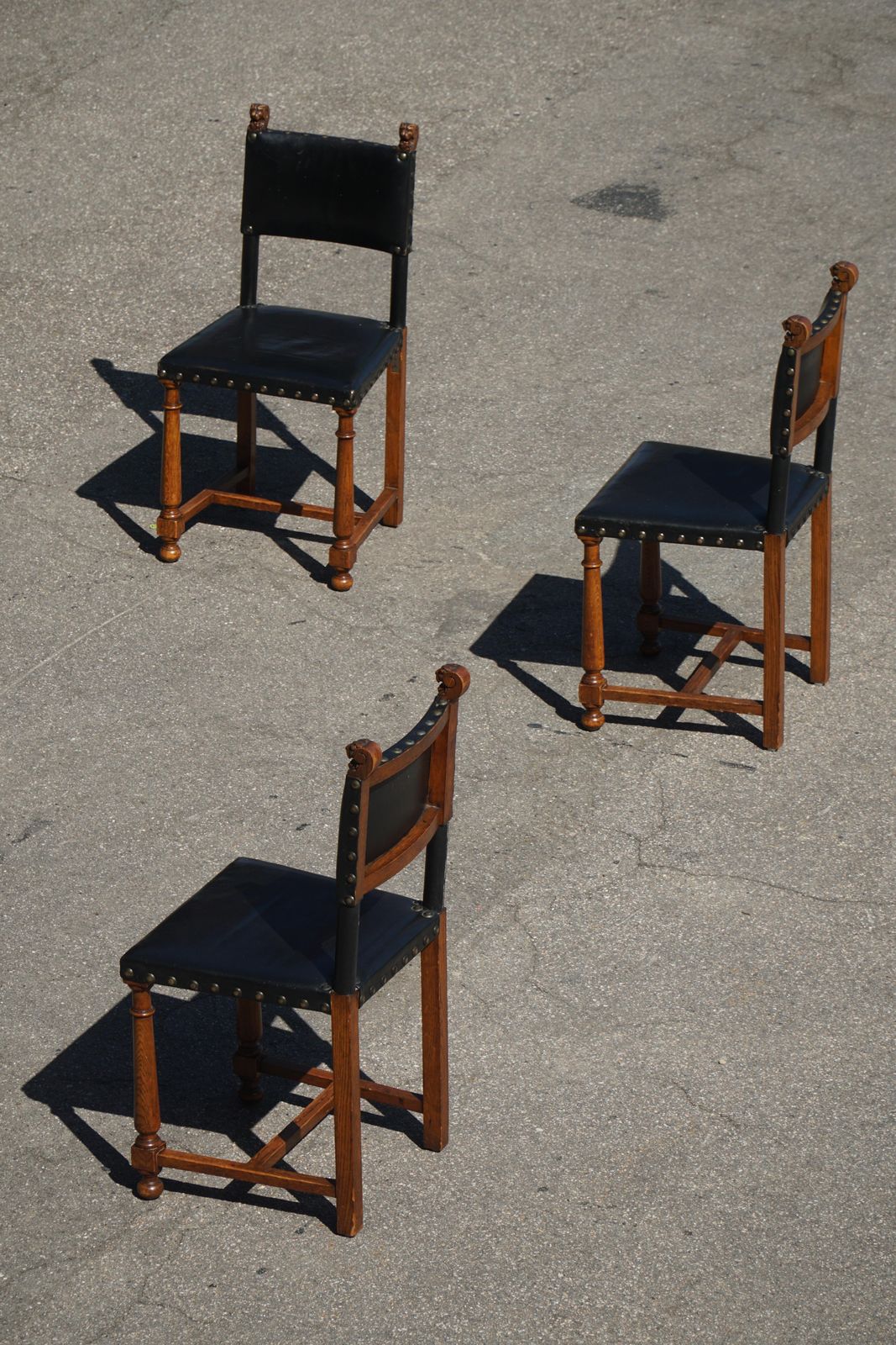 Set Of 8 Swedish Grace Dining Chairs, Leather & Carved Wood, Early 20th Century photo vintage